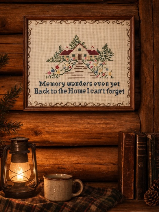 Vintage Other - Large Vintage Framed Cross Stitch Wall Hanging